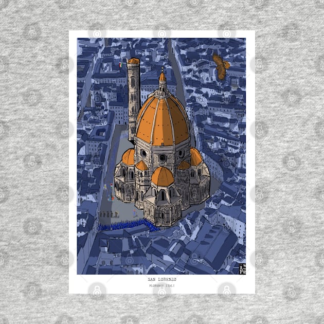 San Lorenzo Florence Italy Whimsical Illustration by Wall-Art-Sketch